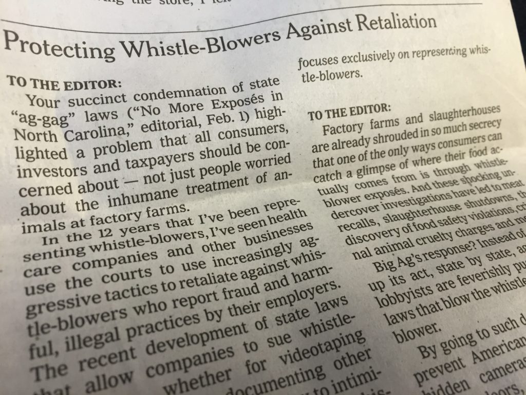 Letter to the Editor in the New York times